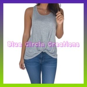 Pink Rose Women’s Twisted Knot Tank Top Heather Gray Ribbed Texture Size Large